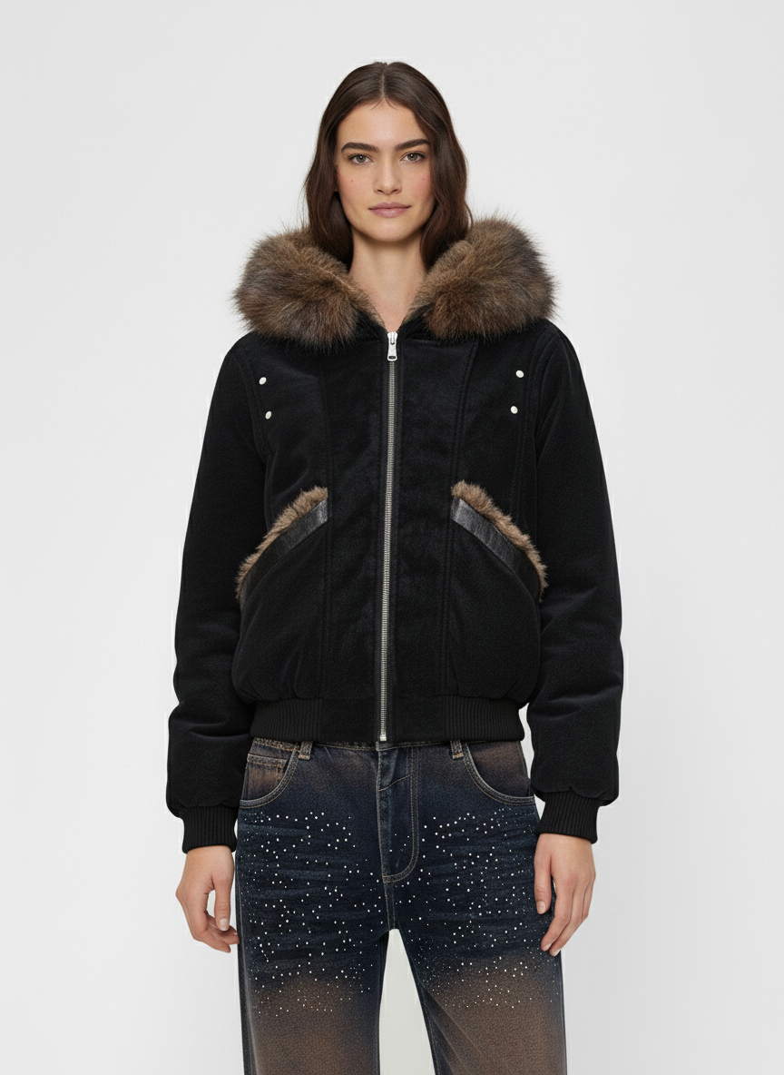 Retro Detachable Faux Fur Collar Suede Fleece Hoodie Jacket 