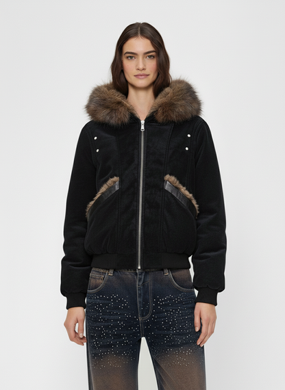 Retro Detachable Faux Fur Collar Suede Fleece Hoodie Jacket 