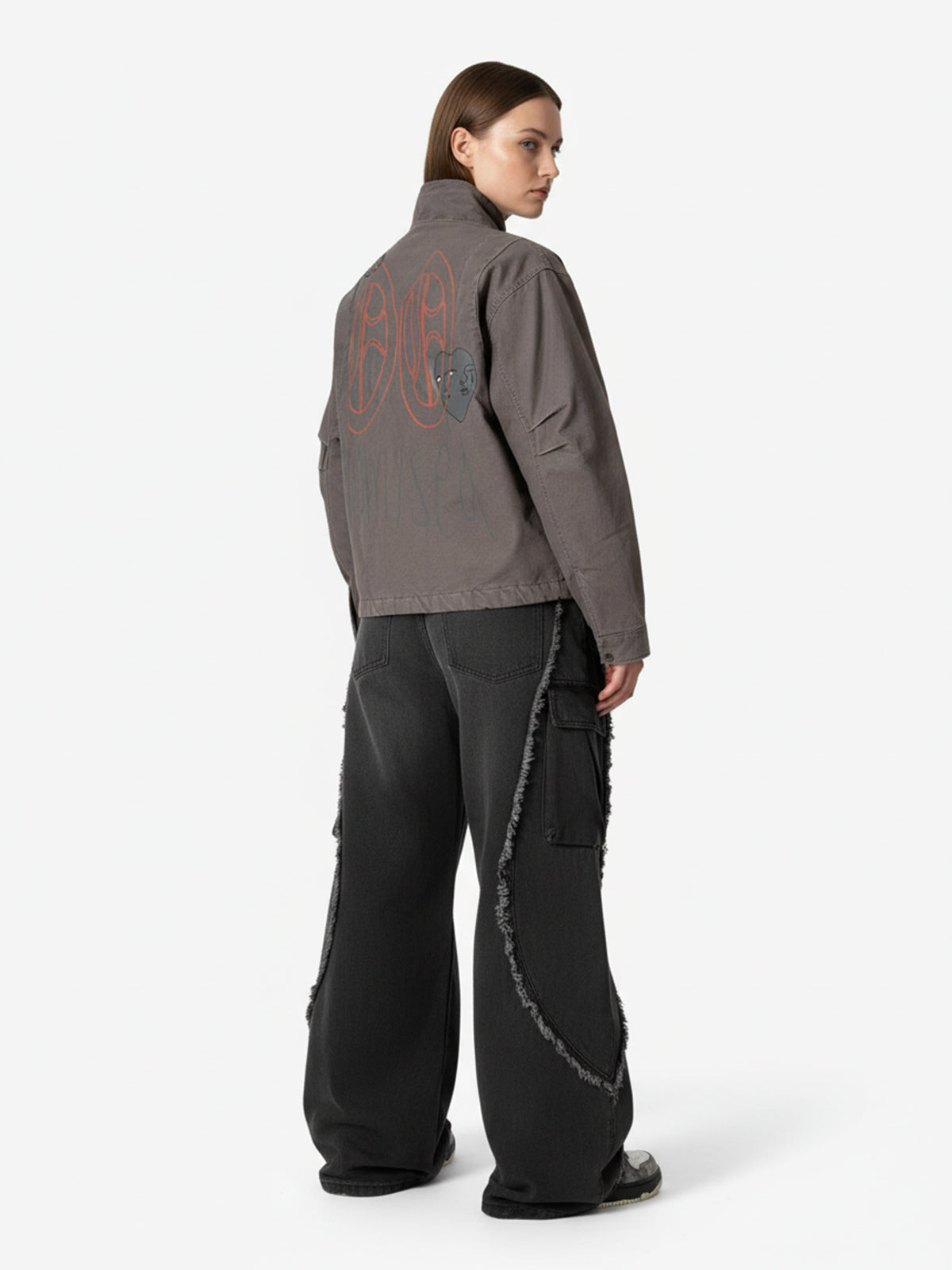 Retro Washed Distressed Deconstructed Patchwork Barrel Jeans 