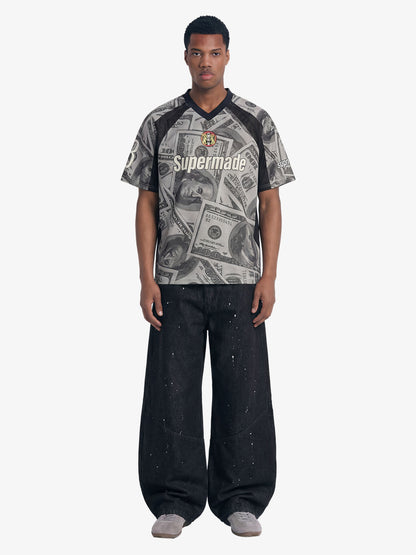 Supermade Money Print V-Neck Jersey T-Shirt 