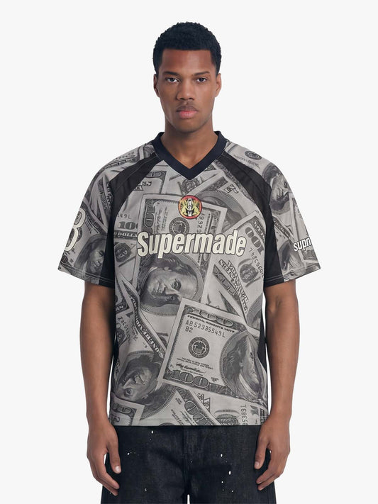 Supermade Money Print V-Neck Jersey T-Shirt 