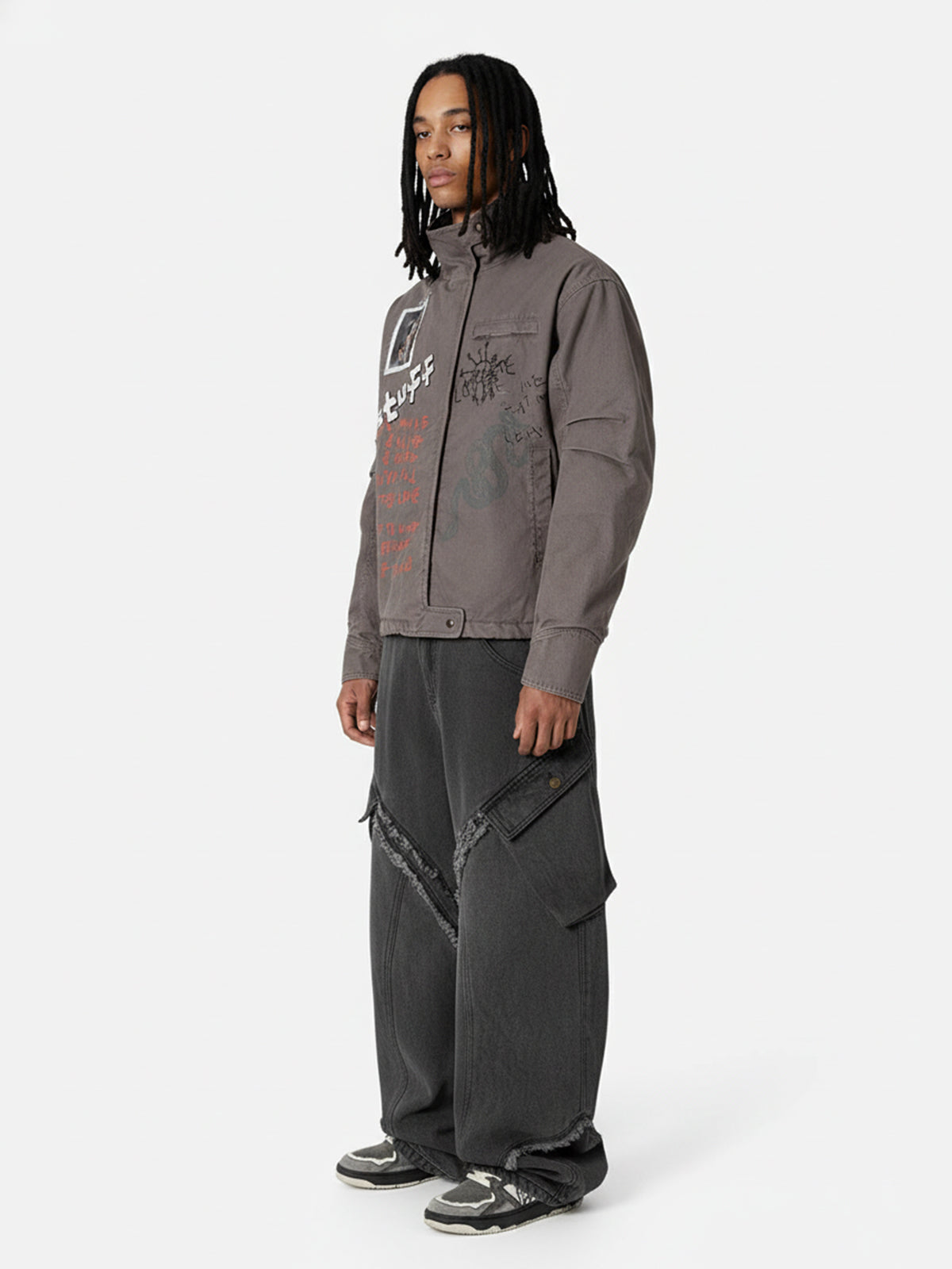 Street Graffiti Distressed High-Neck Padded Cotton Jacket 