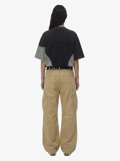 Cotton Hole Patch Pleated Multi-Pocket Cargo Casual Pants 