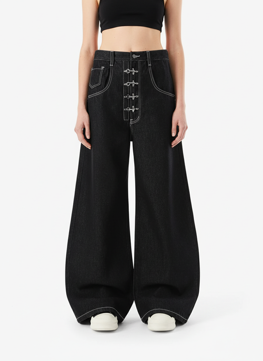 Vintage Contrast Stitch Button-Up Scimitar Jeans 