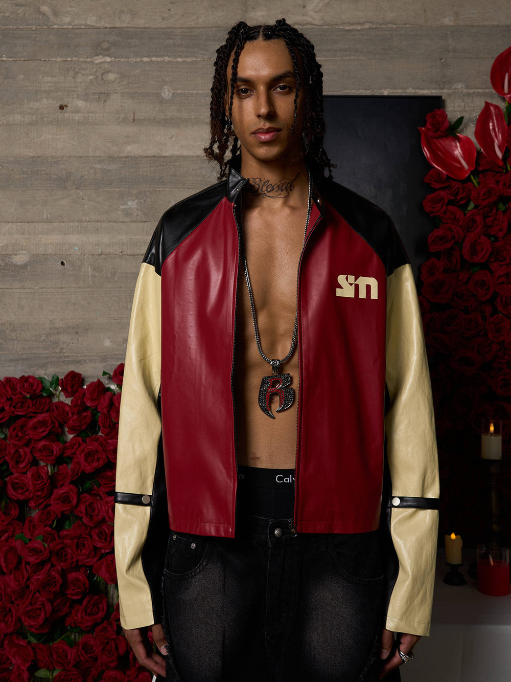 Original Contrast Color Leather Jacket - 2565 