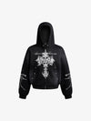 Street Wasteland Washed Cross Print Hooded Sweatshirt 