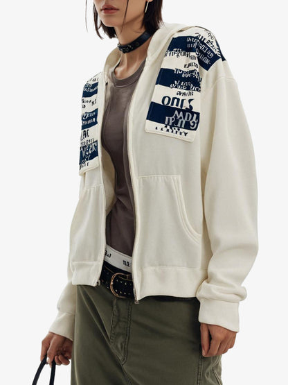 Retro Fake Two-Piece Zipper Hooded Sweatshirt 