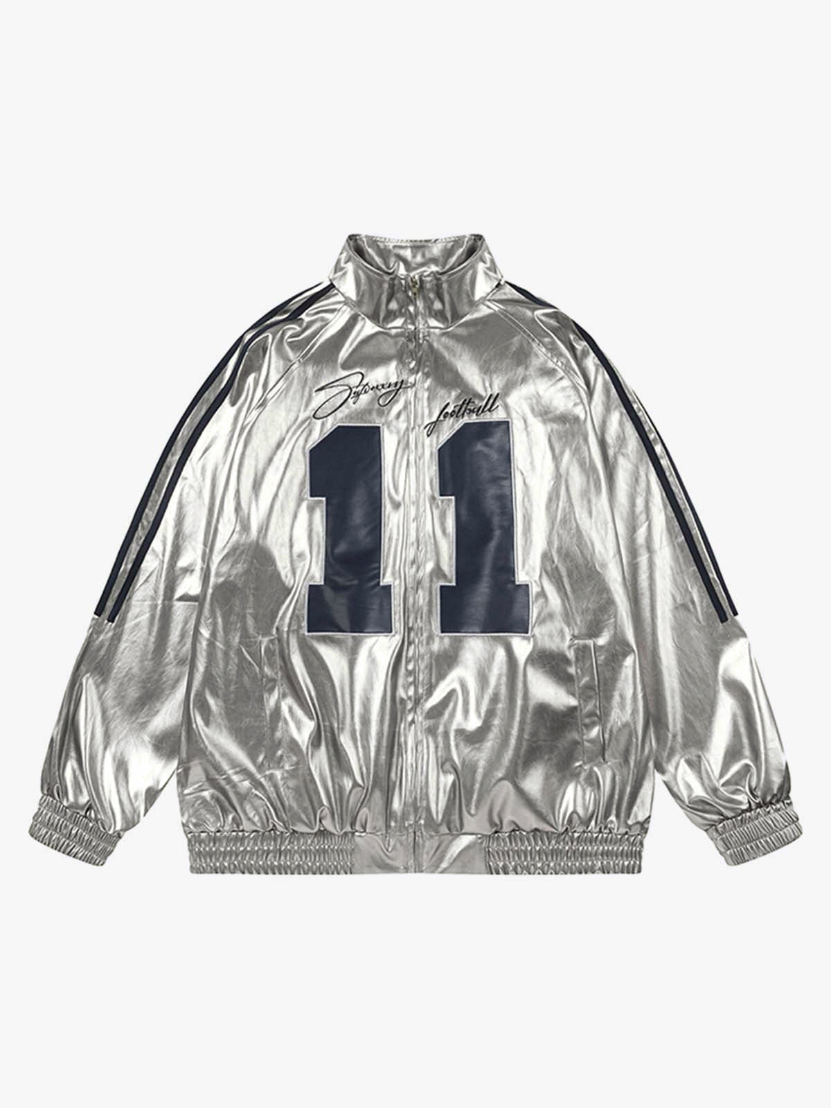 Number 11 Reflective Metallic Leather Track Jacket 