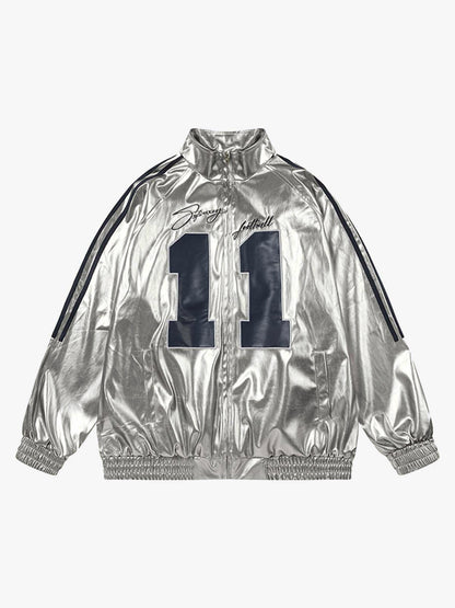 Number 11 Reflective Metallic Leather Track Jacket 