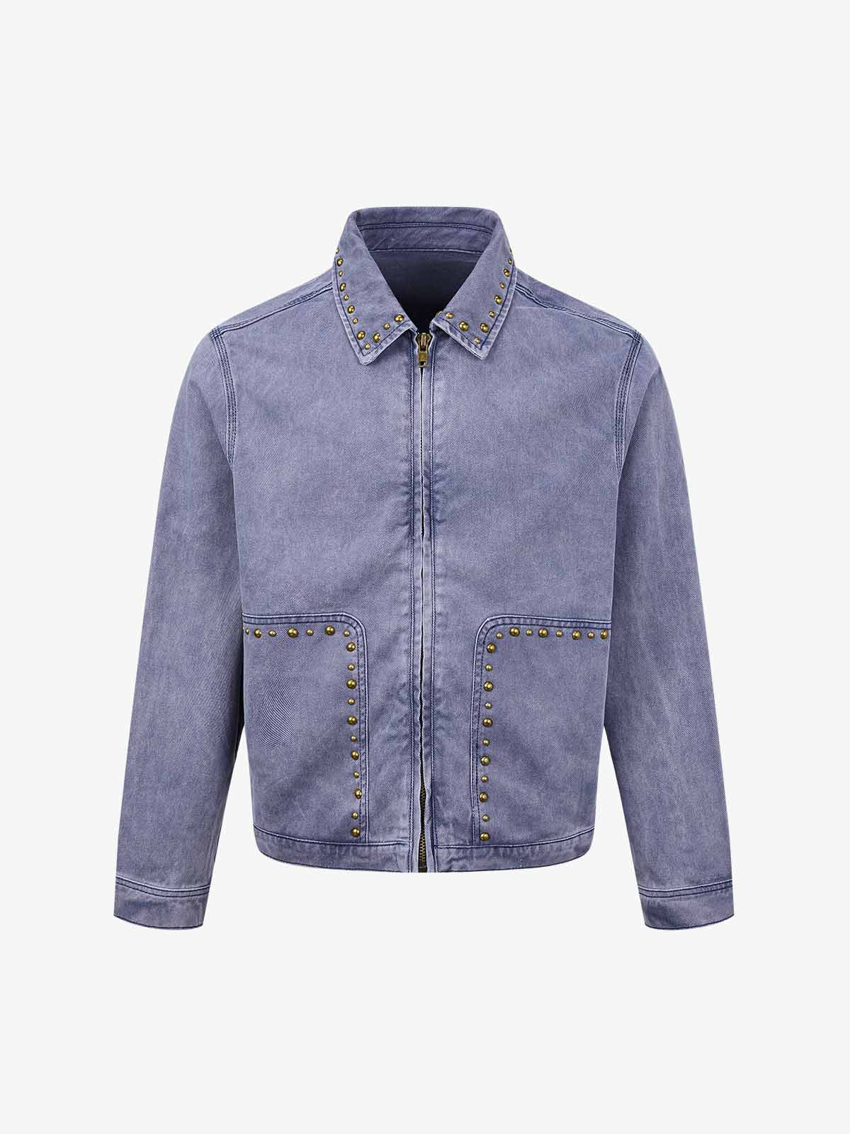 Distressed Studded Boxy Fit Denim Jacket