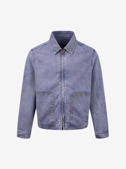 Distressed Studded Boxy Fit Denim Jacket