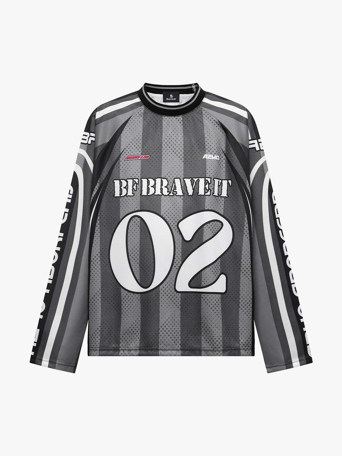 Loose Mesh Striped Hip-Hop Long Sleeve Jersey T-Shirt 