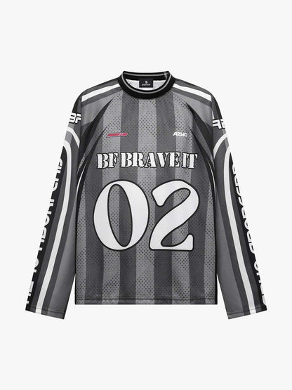 Loose Mesh Striped Hip-Hop Long Sleeve Jersey T-Shirt 