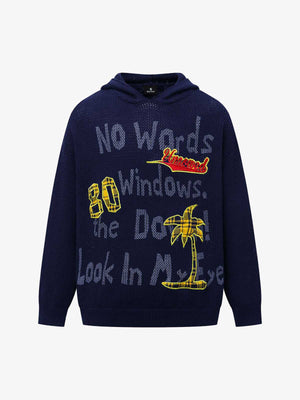 Vintage Patch Embroidered Hooded Sweater 