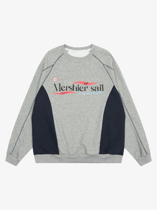 Vintage Campus Stitching Contrast Color Sweatshirt 