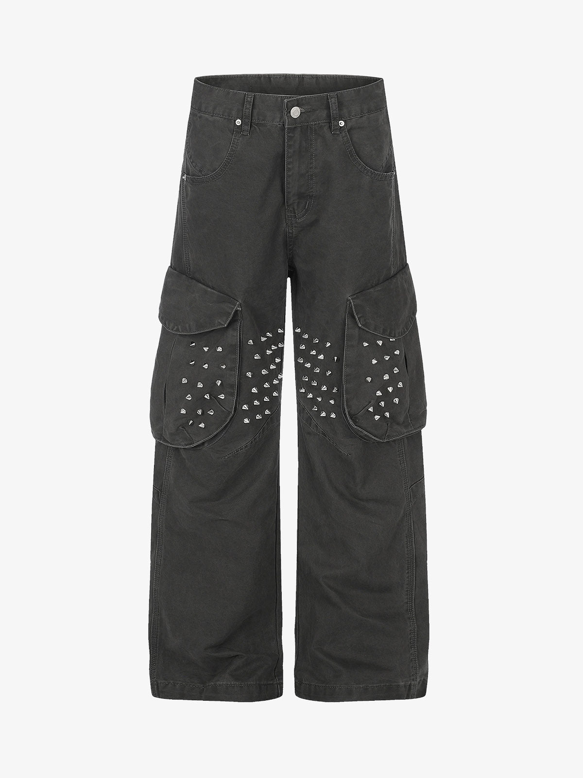 Studded Multi-Pocket Wide-Leg Cargo Pants