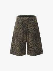 Leopard Print Cotton Wide Leg Shorts 