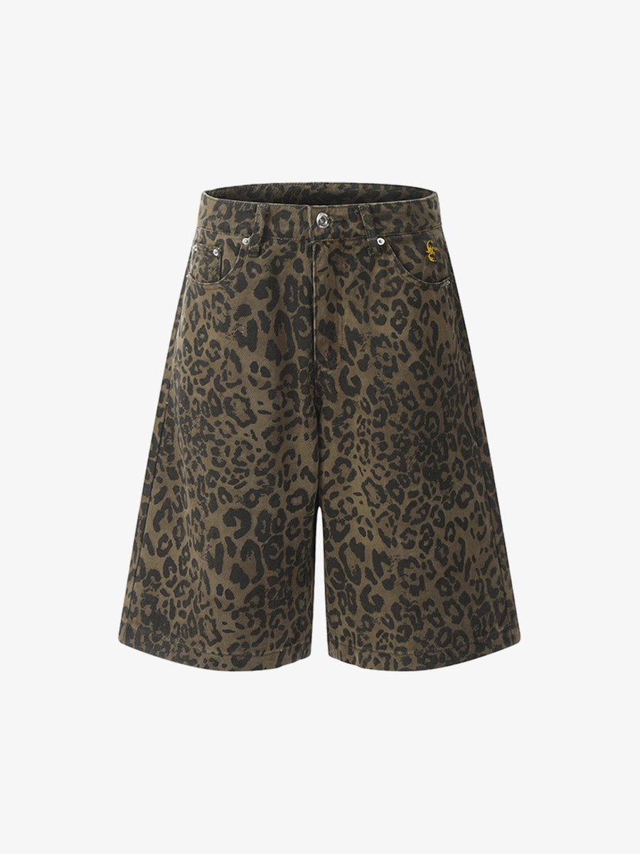 Leopard Print Cotton Wide Leg Shorts 