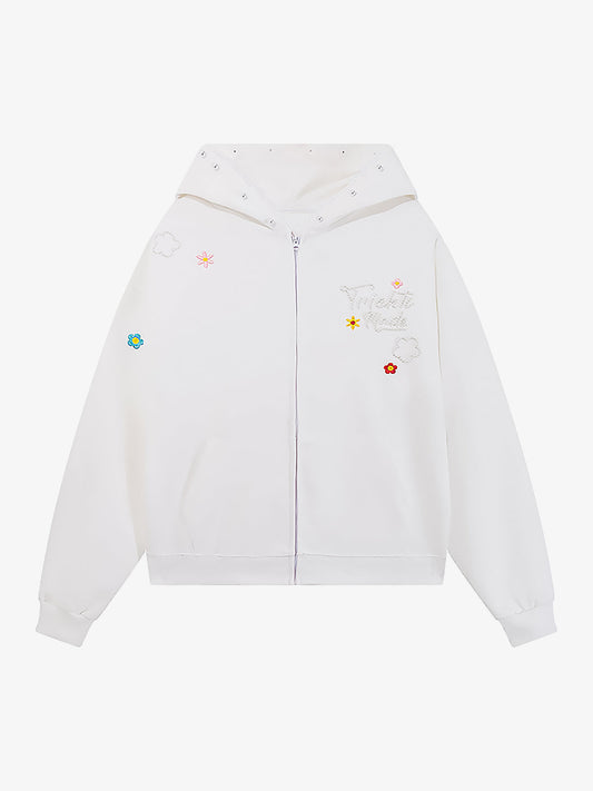 Stylish Embroidered Hoodie with Zip-Up Design for Men and Women - Perfect for Casual Wear 