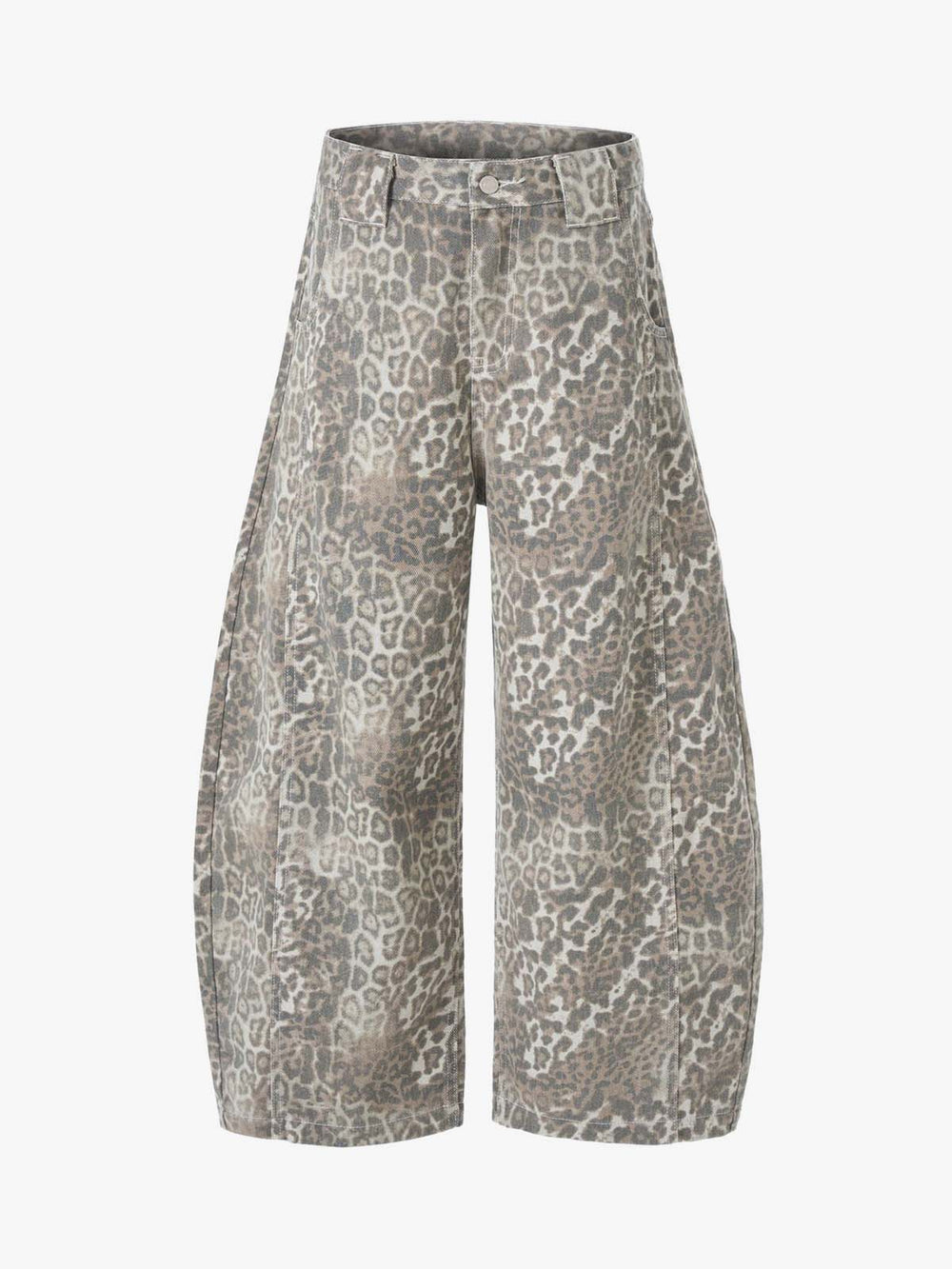 Street Leopard Camouflage Pleated Barrel Jeans 