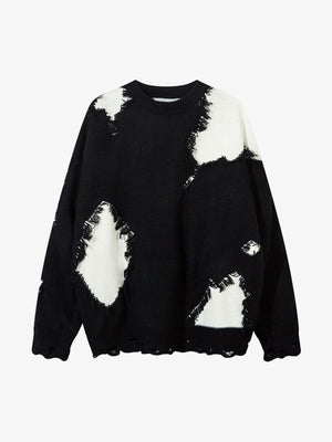 Niche Raw Edge Fringed Knit Sweater 