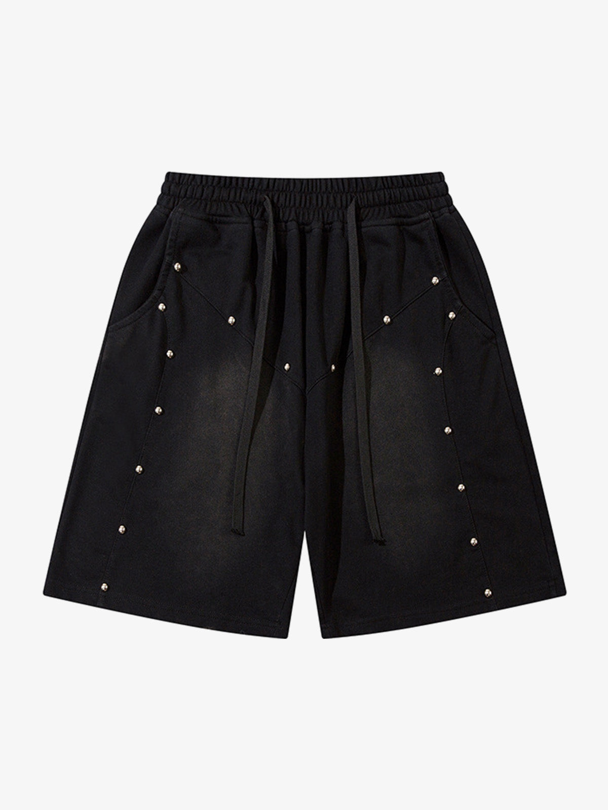 Industrial Grunge Style Acid Wash Studded Shorts