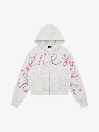 Street Hip-Hop Rhinestone Cropped Hooded Sweatshirt 