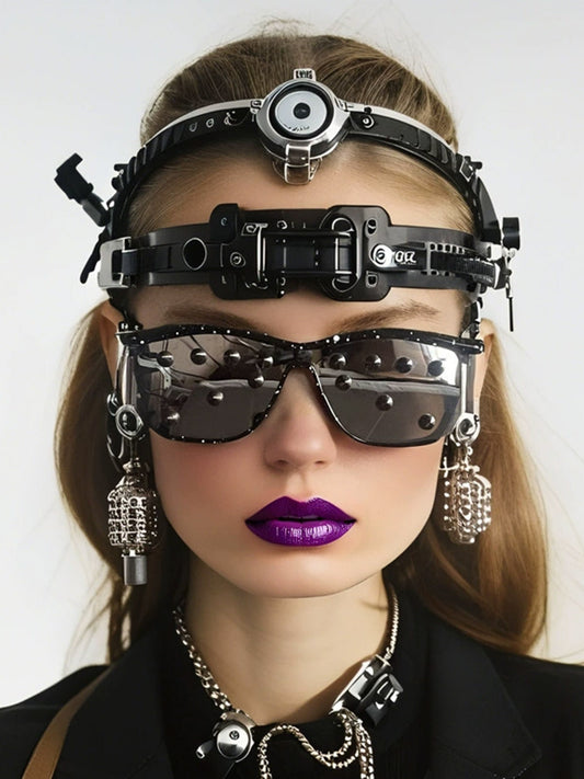 Streetwear Metal Rivet Curved Lens Glasses 