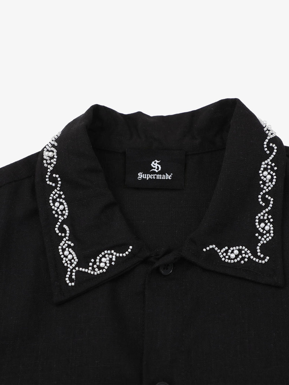Chemise à manches courtes rétro à détails perlés