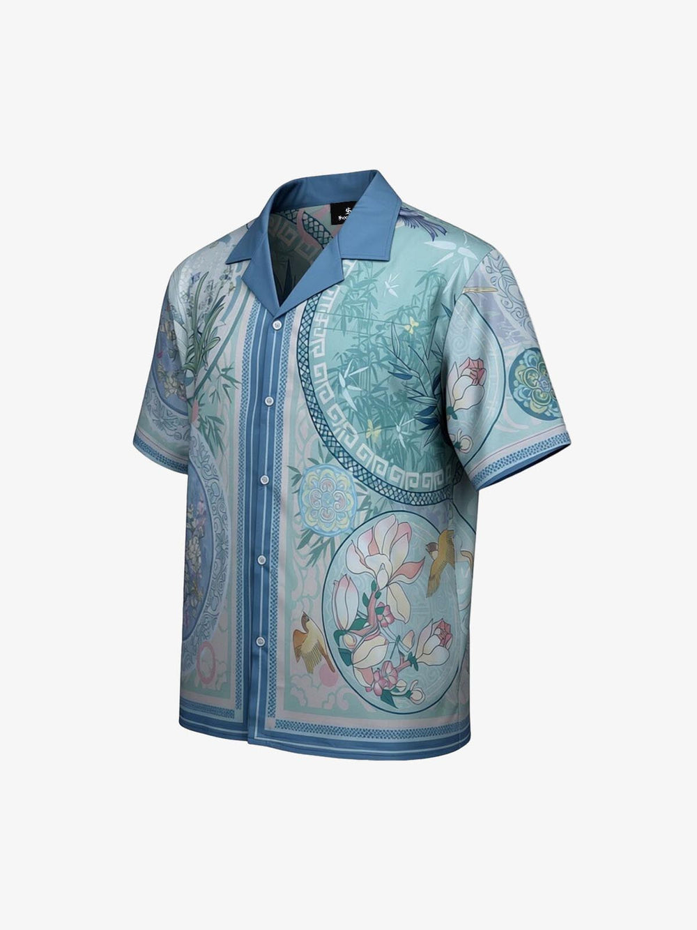 Porcelain Floral Camp Collar Boxy Shirt 