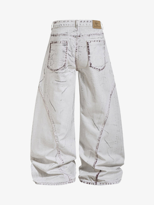 Cyber-Grunge Distressed Tinted Curved Jeans