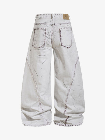 Cyber-Grunge Distressed Tinted Curved Jeans