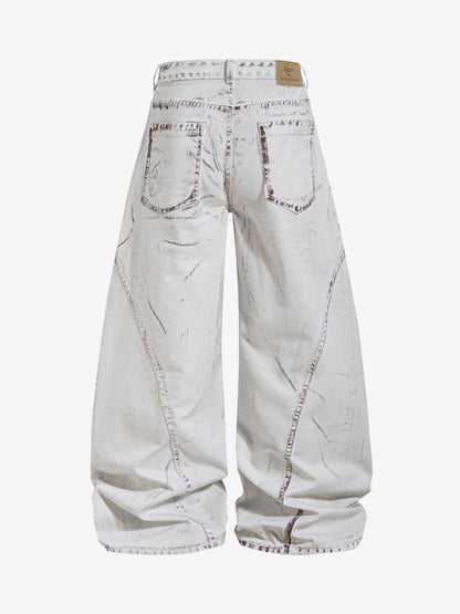 Cyber-Grunge Distressed Tinted Curved Jeans