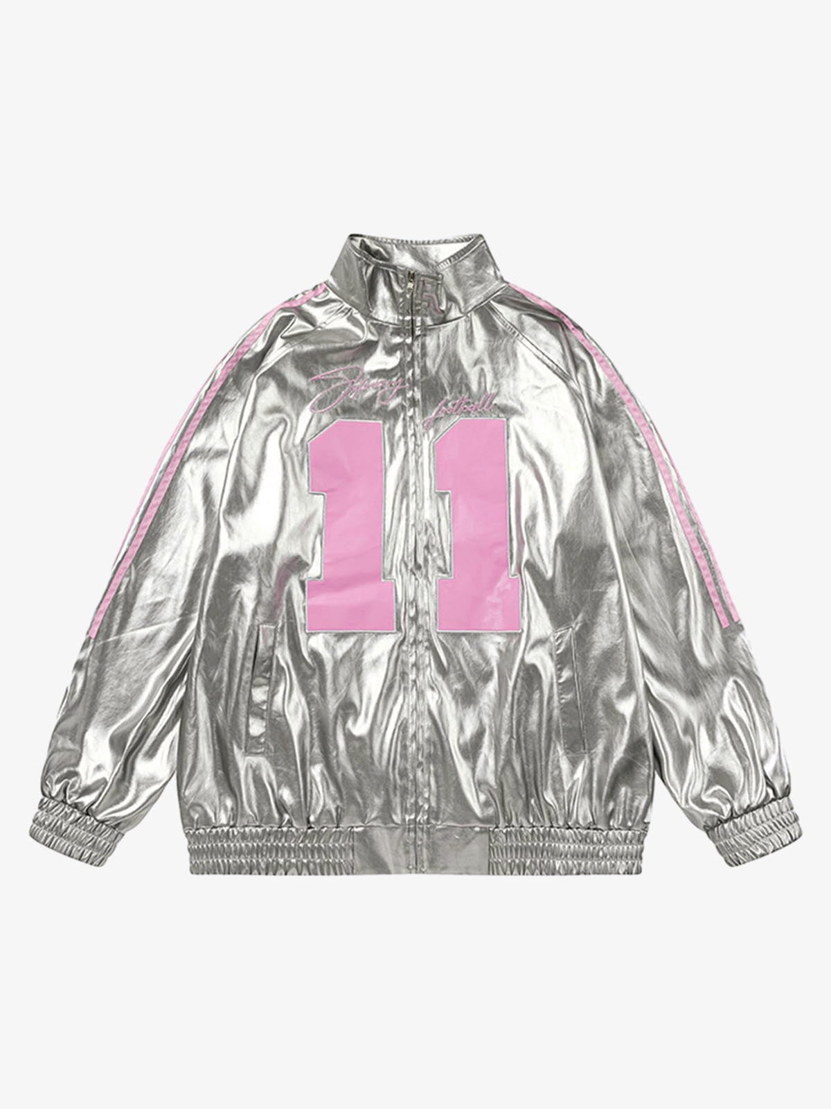 Number 11 Reflective Metallic Leather Track Jacket 