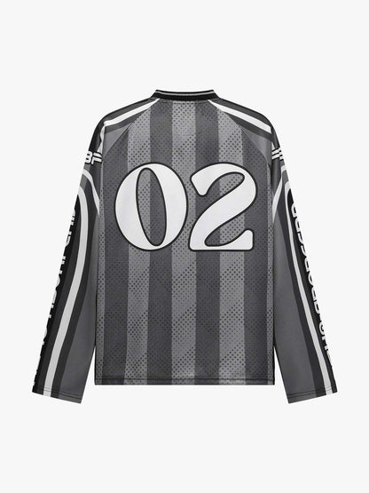 Loose Mesh Striped Hip-Hop Long Sleeve Jersey T-Shirt