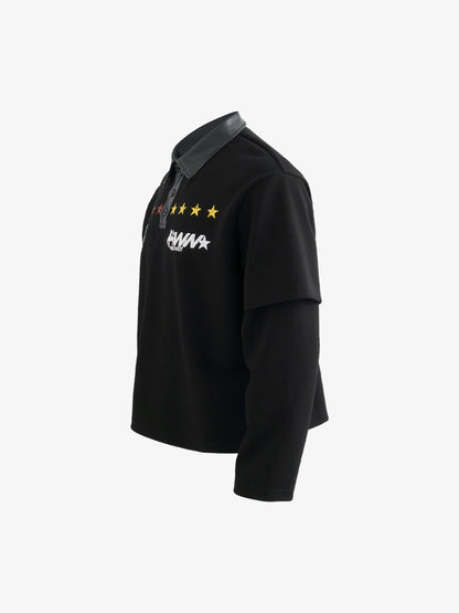 Motorcycle Style Lapel Polo Long Sleeve T-Shirt 