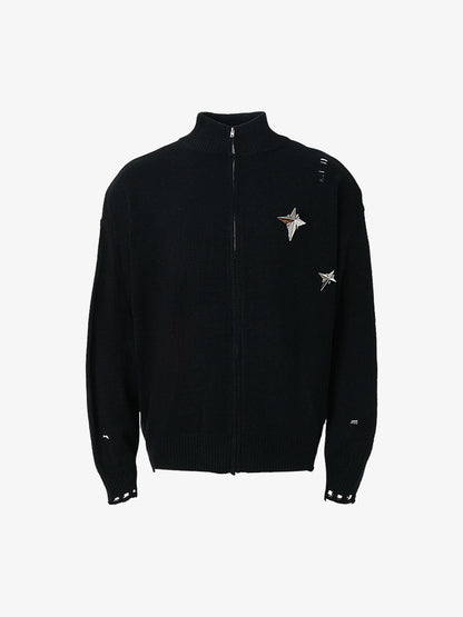 2024 Spring/Summer Star-Embellished Zip-Up Sweater and Cap Set 