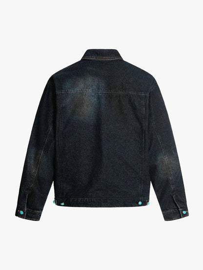 Retro Street Turquoise Button Distressed Denim Jacket 