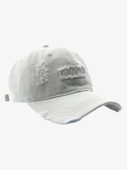 Distressed Denim Baseball Cap with Vintage 1920s Patch - Perfect for Casual and Sporty Looks 