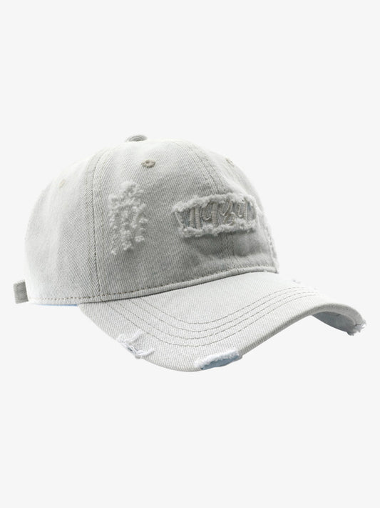 Distressed Denim Baseball Cap with Vintage 1920s Patch - Perfect for Casual and Sporty Looks 