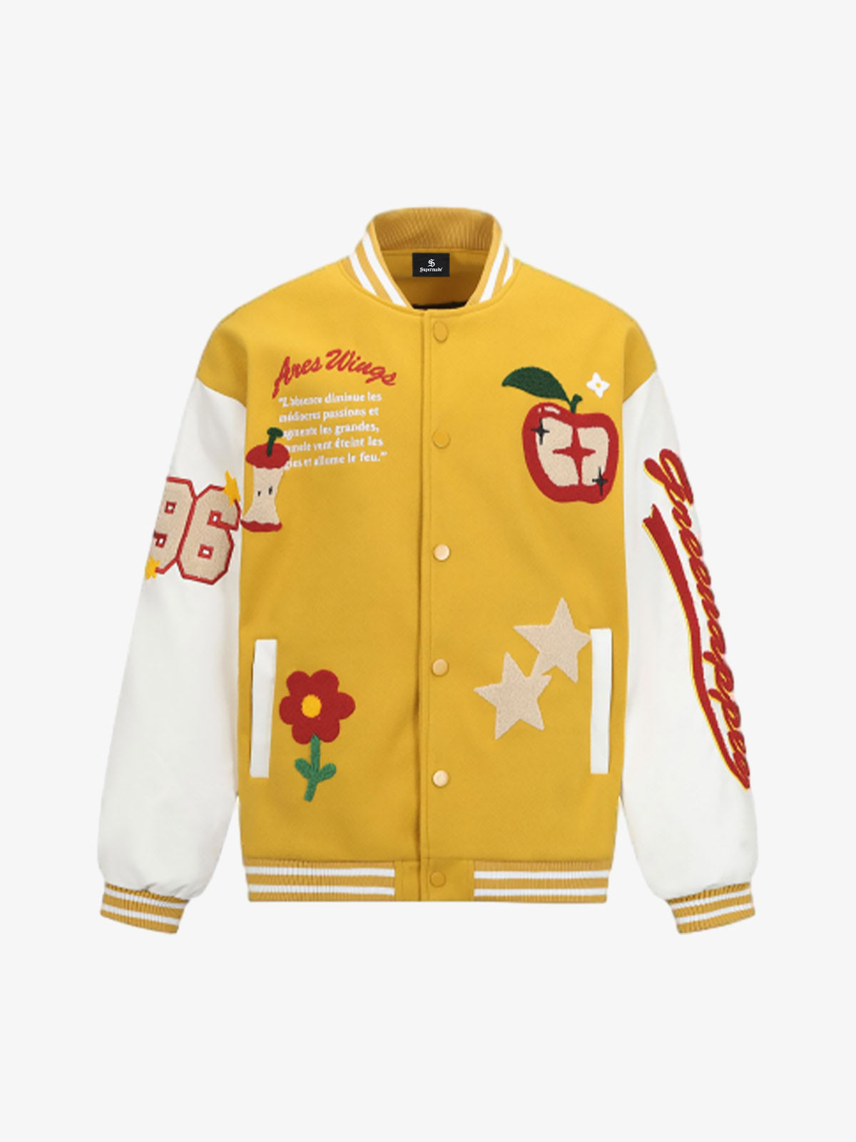 Apple Flocking Embroidered Baseball Jacket 
