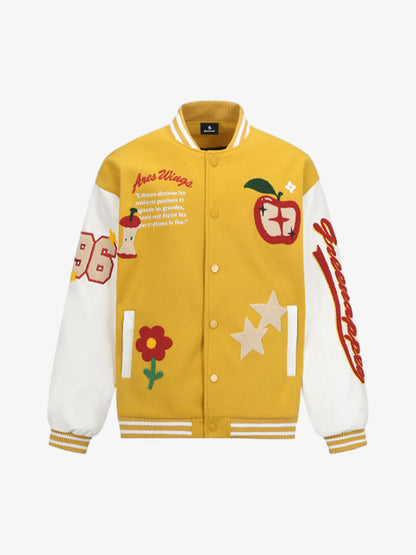 Apple Flocking Embroidered Baseball Jacket 