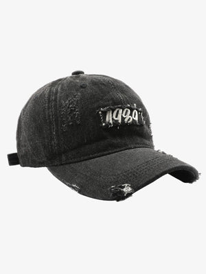 Distressed Denim Baseball Cap with Vintage 1920s Patch - Perfect for Casual and Sporty Looks 