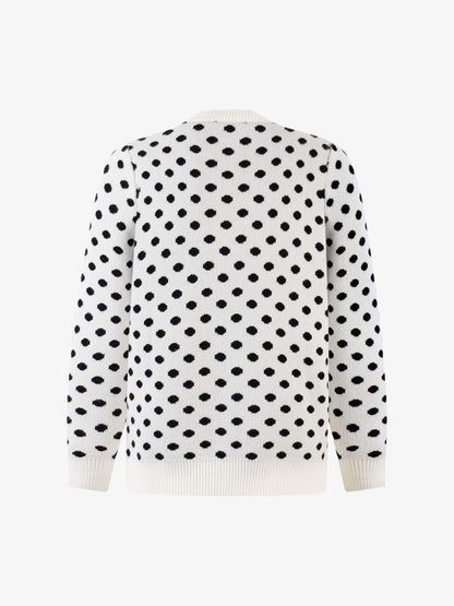 Retro Polka Dot Letter Jacquard Loose Knit Sweater 