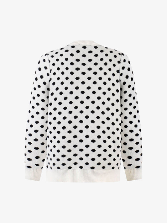 Retro Polka Dot Letter Jacquard Loose Knit Sweater 