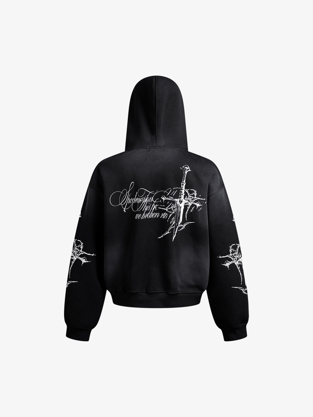 Street Wasteland Washed Cross Print Hooded Sweatshirt 