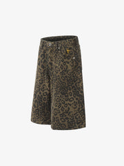 Leopard Print Cotton Wide Leg Shorts 