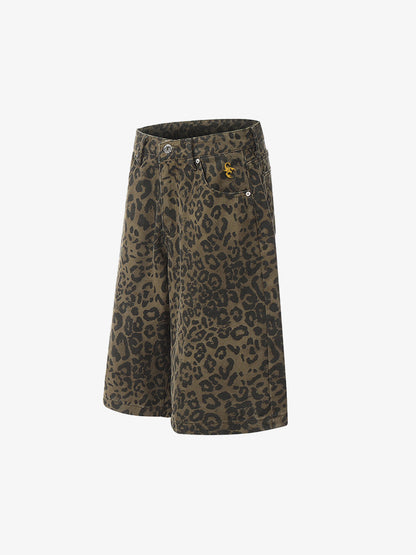 Leopard Print Cotton Wide Leg Shorts 