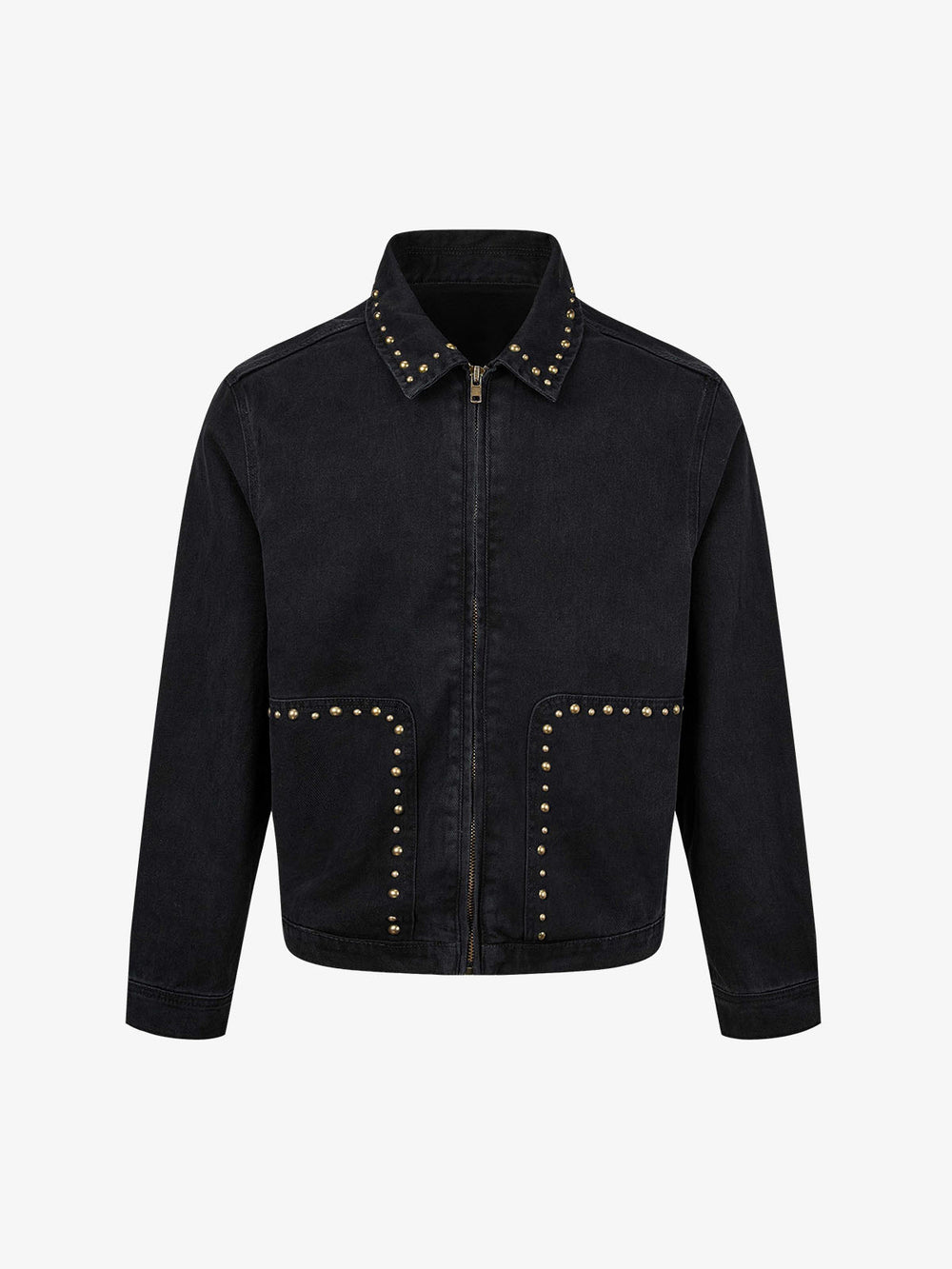 Jeansjacke im Used-Look mit Nietenbesatz und kastenförmiger Passform