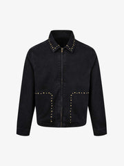 Distressed Studded Boxy Fit Denim Jacket